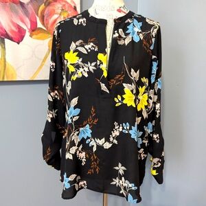 3/4 zip front floral blouse